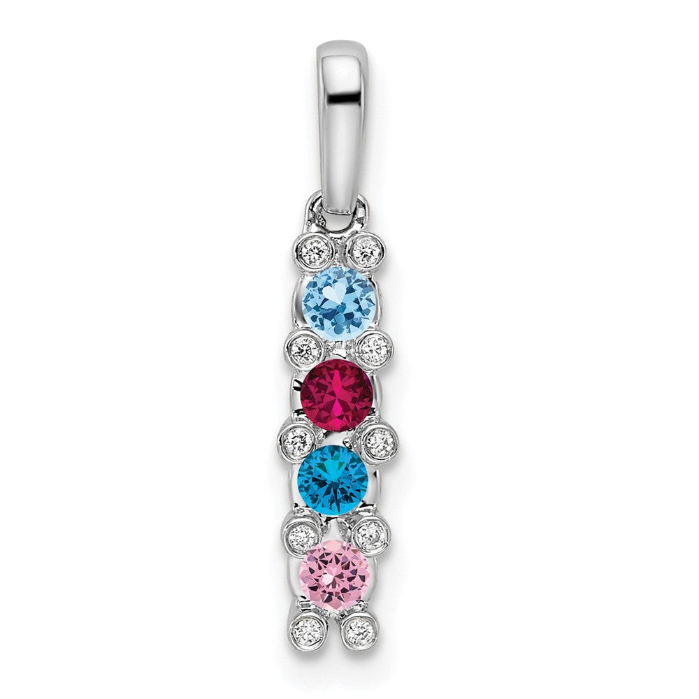 14K Weißgold Familie Schmuck Echt Stein & Diamant Set Anhänger