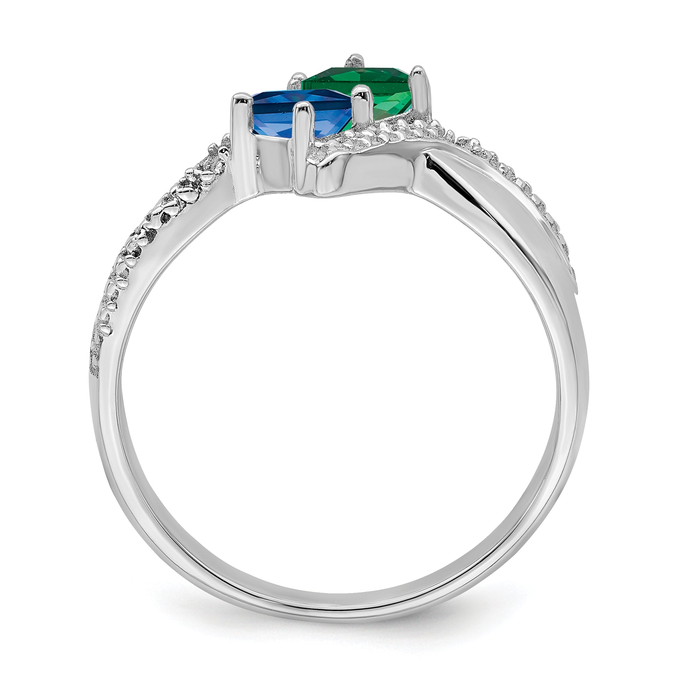 14K Weißgold Personalisiert 2 Name Diamant und Echt Stein Couple Ring