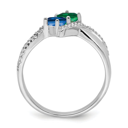 14K Weißgold Personalisiert 2 Name Diamant und Echt Stein Couple Ring