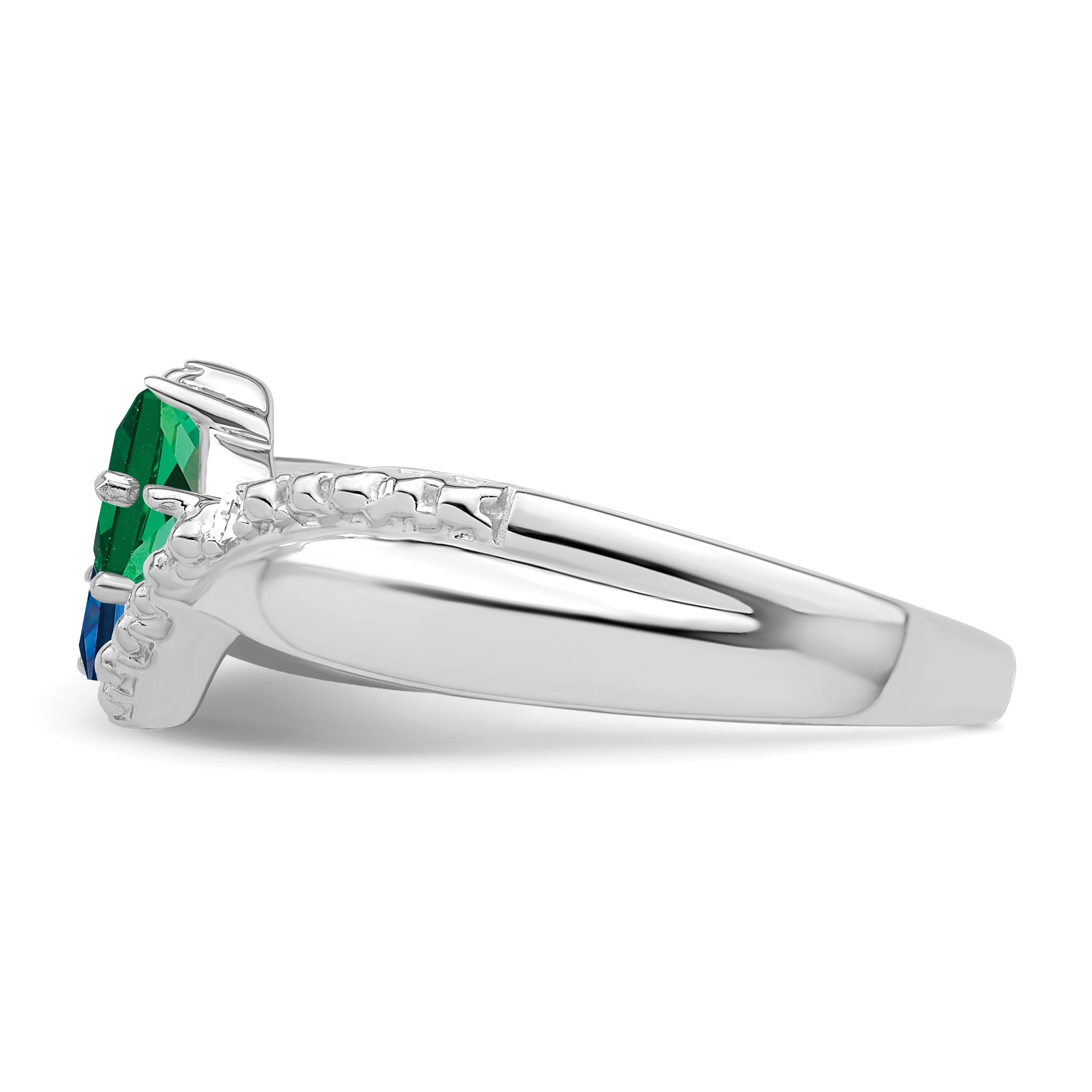 14K Weißgold Personalisiert 2 Name Diamant und Echt Stein Couple Ring