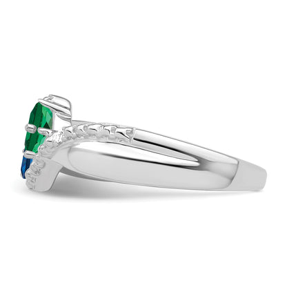 14K Weißgold Personalisiert 2 Name Diamant und Echt Stein Couple Ring