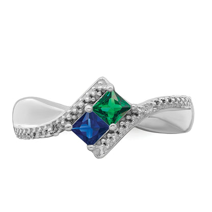 14K Weißgold Personalisiert 2 Name Diamant und Echt Stein Couple Ring