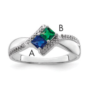 14K Weißgold Personalisiert 2 Name Diamant und Echt Stein Couple Ring