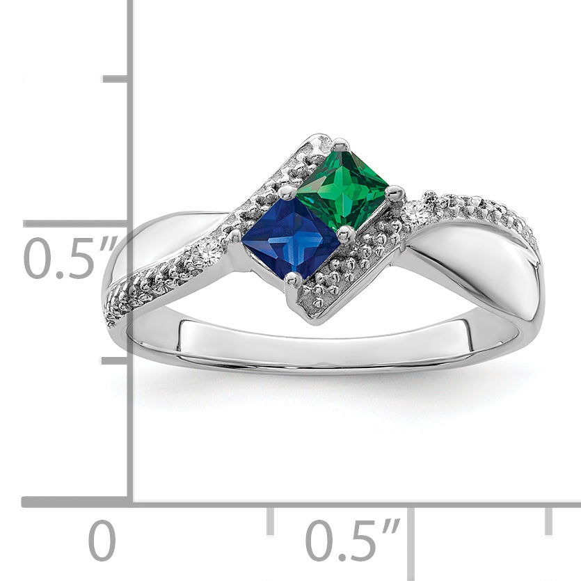 14K Weißgold Personalisiert 2 Name Diamant und Echt Stein Couple Ring