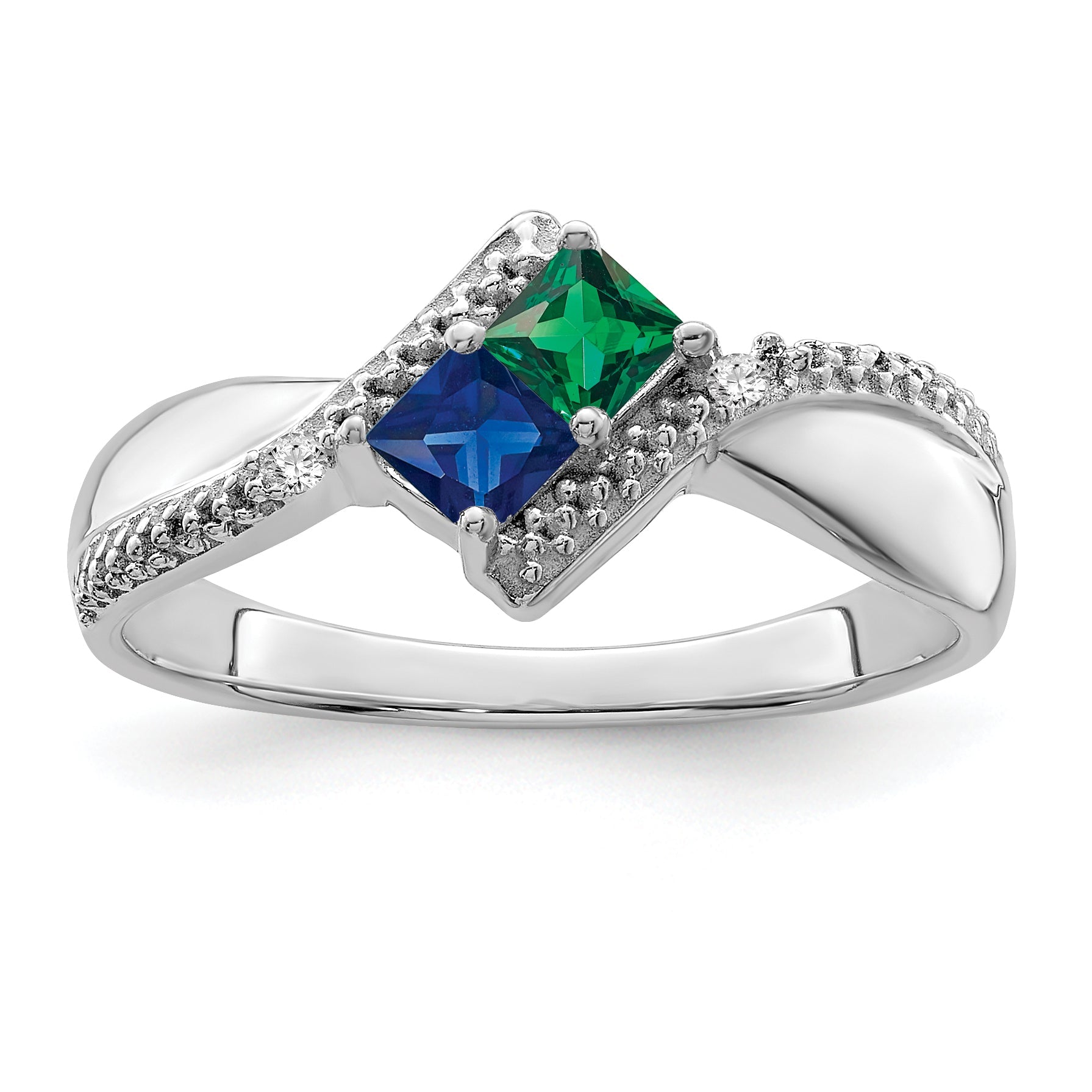 14K Weißgold Personalisiert 2 Name Diamant und Echt Stein Couple Ring