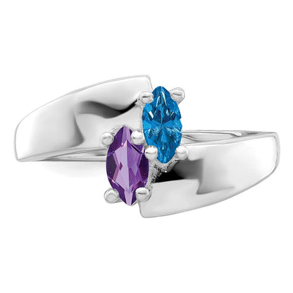 14K Weißgold Personalisiert 2 Name Synthetisch Stein Couple Ring