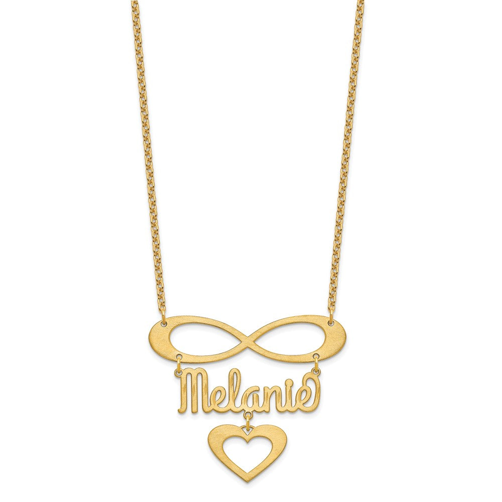 14K Gelbgold Gebürstet Unendlichkeit/heart und Name Halskette