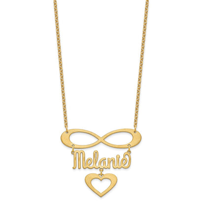 14K Gelbgold Gebürstet Unendlichkeit/heart und Name Halskette