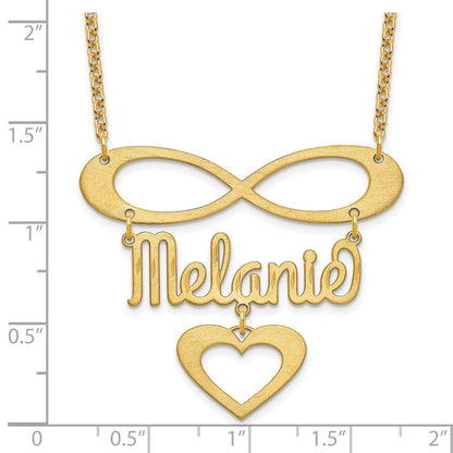 14K Gelbgold Gebürstet Unendlichkeit/heart und Name Halskette