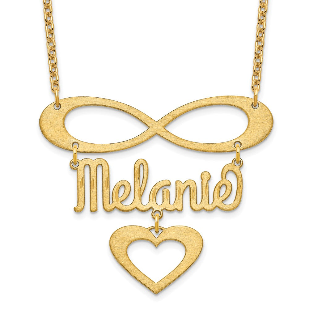 14K Gelbgold Gebürstet Unendlichkeit/heart und Name Halskette