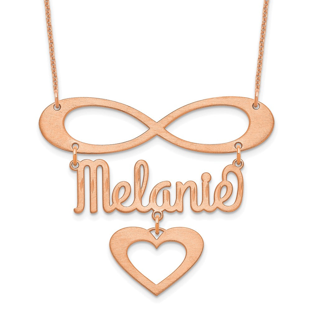 14K Roségold Gebürstet Unendlichkeit/heart und Name Halskette