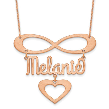 14K Roségold Gebürstet Unendlichkeit/heart und Name Halskette