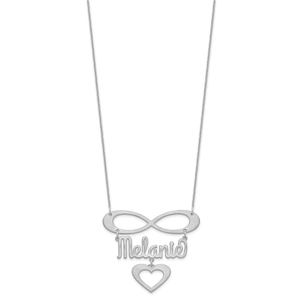 14K Weißgold Gebürstet Unendlichkeit/heart und Name Halskette