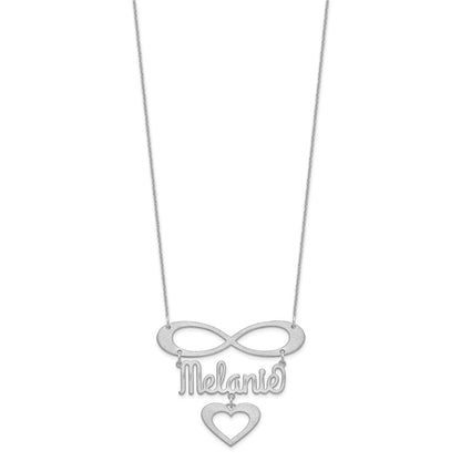 14K Weißgold Gebürstet Unendlichkeit/heart und Name Halskette