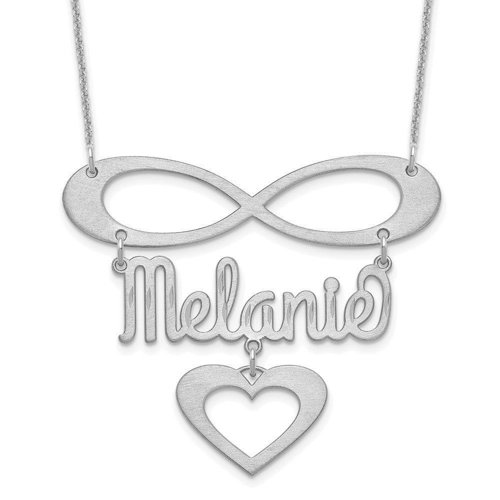 14K Weißgold Gebürstet Unendlichkeit/heart und Name Halskette