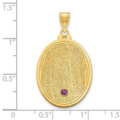 14K Gelbgold 14ky Oval Fingerprint mit Zargenfassung Geburtsstein Anhänger
