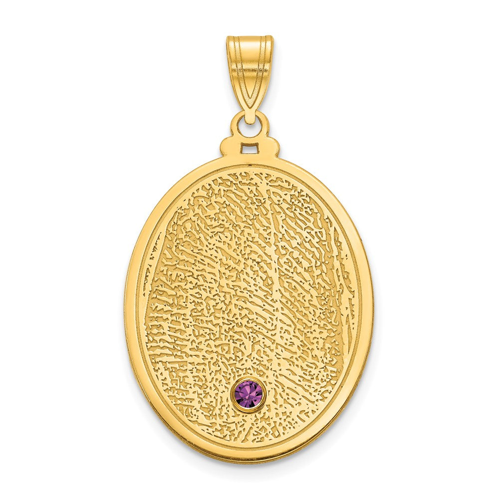 14K Gelbgold 14ky Oval Fingerprint mit Zargenfassung Geburtsstein Anhänger
