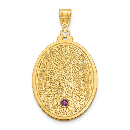 14K Gelbgold 14ky Oval Fingerprint mit Zargenfassung Geburtsstein Anhänger