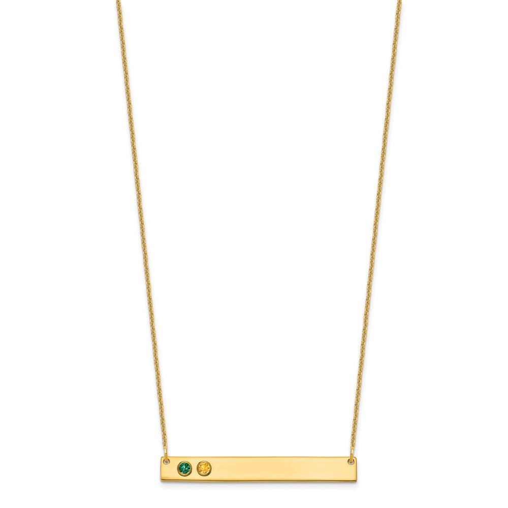 14K Gelbgold 14ky 2 Geburtsstein mit Zargenfassung Groß Stab Halskette