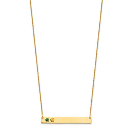 14K Gelbgold 14ky 2 Geburtsstein mit Zargenfassung Groß Stab Halskette