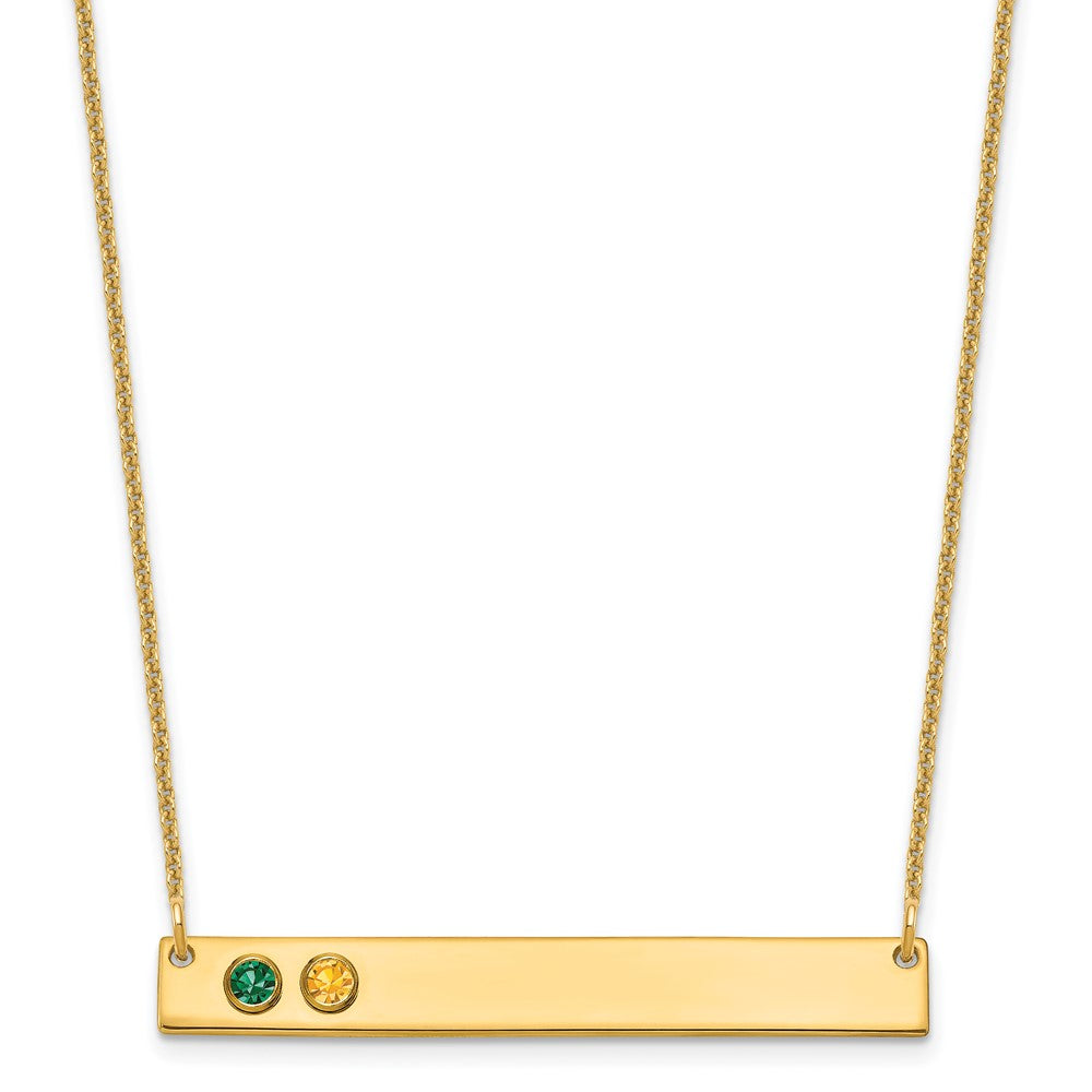 14K Gelbgold 14ky 2 Geburtsstein mit Zargenfassung Groß Stab Halskette