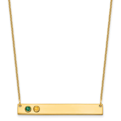 14K Gelbgold 14ky 2 Geburtsstein mit Zargenfassung Groß Stab Halskette