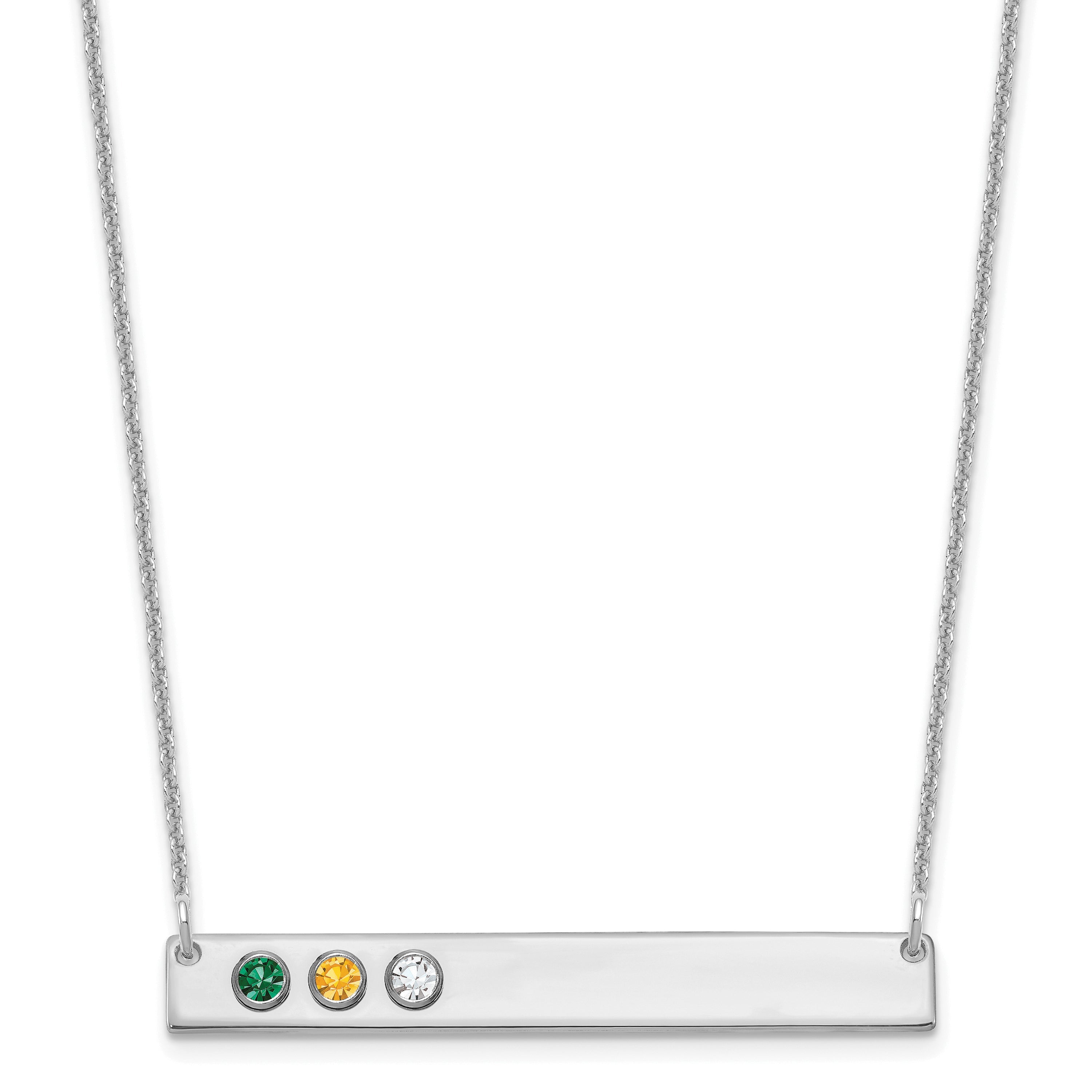 14K Weißgold 14kw 3 Geburtsstein mit 18K Rhodiniert Bezels Groß Stab Halskette