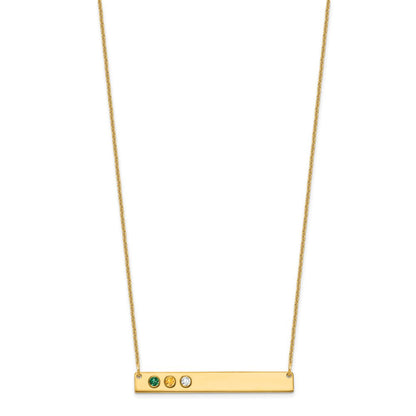 14K Gelbgold 14ky 3 Geburtsstein mit Zargenfassung Groß Stab Halskette