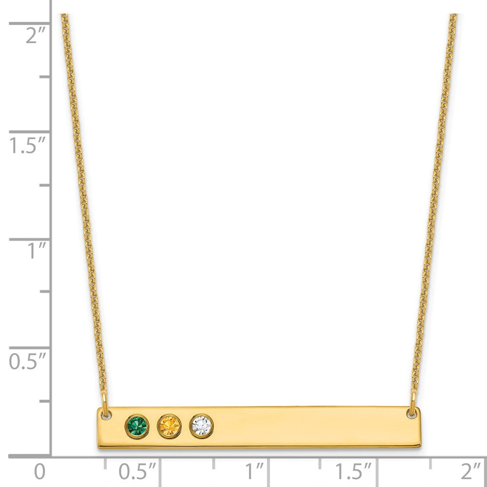 14K Gelbgold 14ky 3 Geburtsstein mit Zargenfassung Groß Stab Halskette