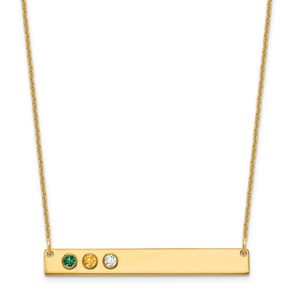 14K Gelbgold 14ky 3 Geburtsstein mit Zargenfassung Groß Stab Halskette