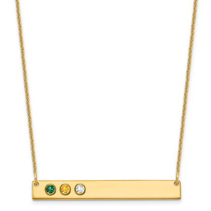 14K Gelbgold 14ky 3 Geburtsstein mit Zargenfassung Groß Stab Halskette