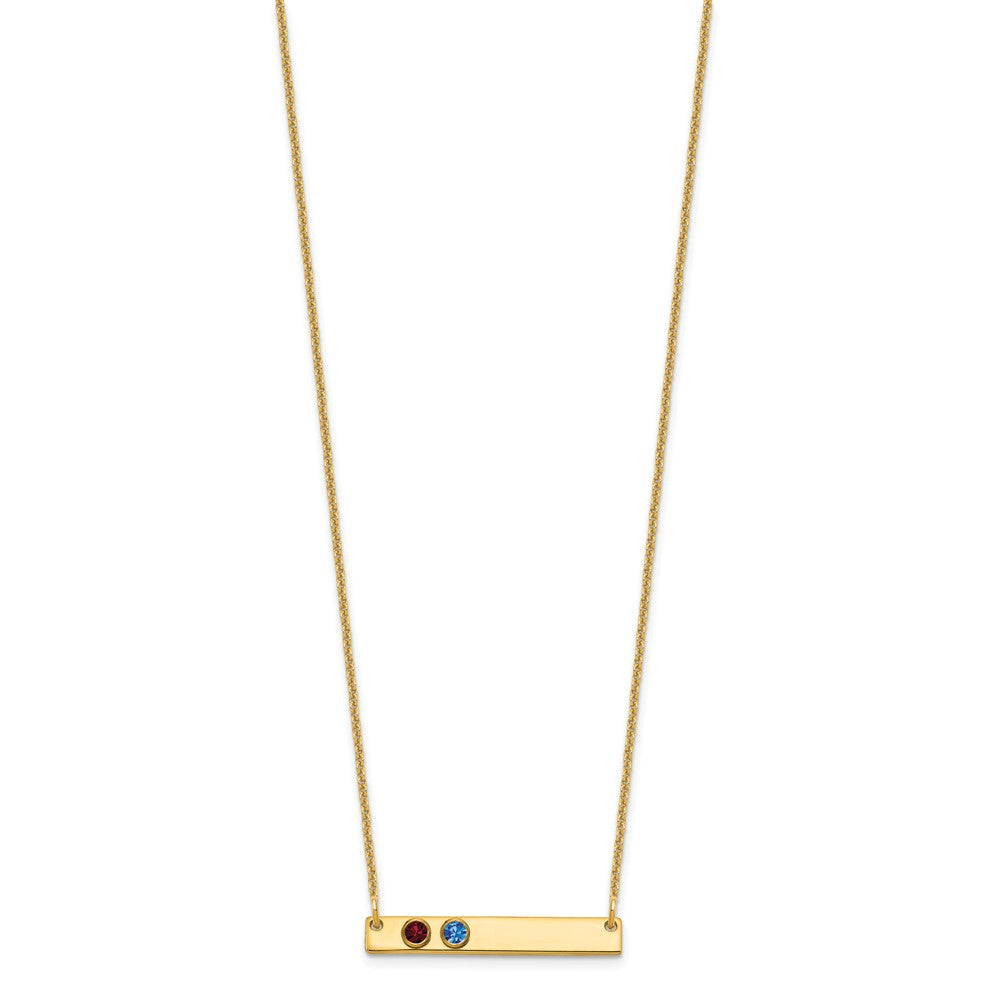 14K Gelbgold 14ky 2 Geburtsstein mit Zargenfassung Klein Stab Halskette