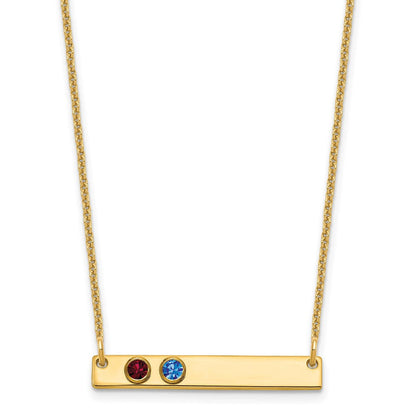 14K Gelbgold 14ky 2 Geburtsstein mit Zargenfassung Klein Stab Halskette