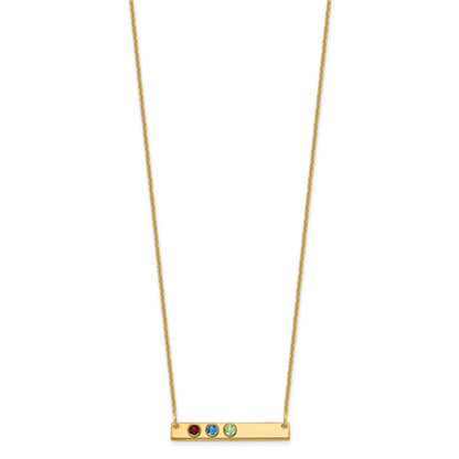 14K Gelbgold 14ky 3 Geburtsstein mit Zargenfassung Klein Stab Halskette