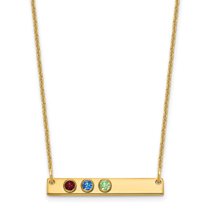 14K Gelbgold 14ky 3 Geburtsstein mit Zargenfassung Klein Stab Halskette