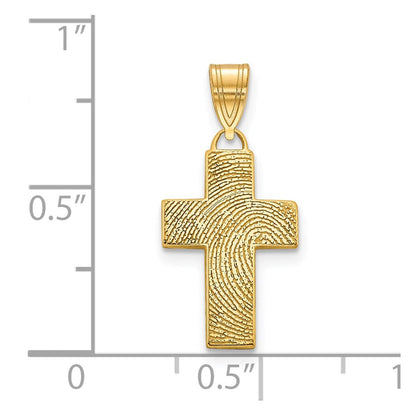 14K Gelbgold Klein Kreuz Fingerprint Anhänger