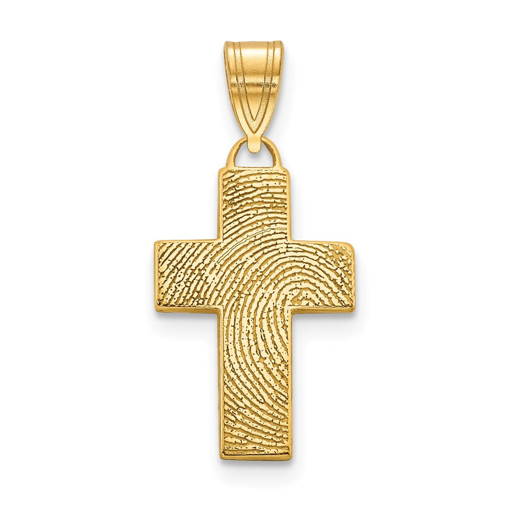 14K Gelbgold Klein Kreuz Fingerprint Anhänger