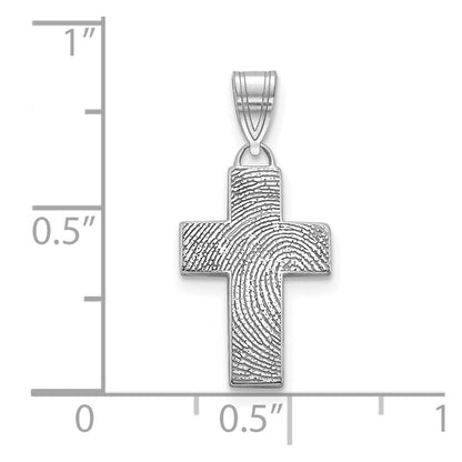 14K Weißgold Klein Kreuz Fingerprint Anhänger