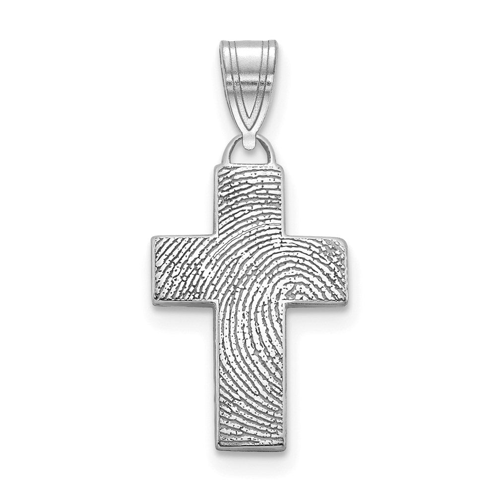 14K Weißgold Klein Kreuz Fingerprint Anhänger