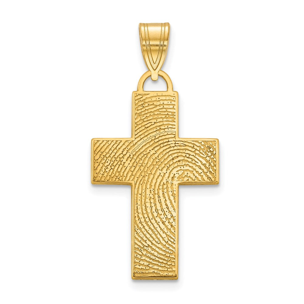 14K Gelbgold Groß Kreuz Fingerprint Anhänger