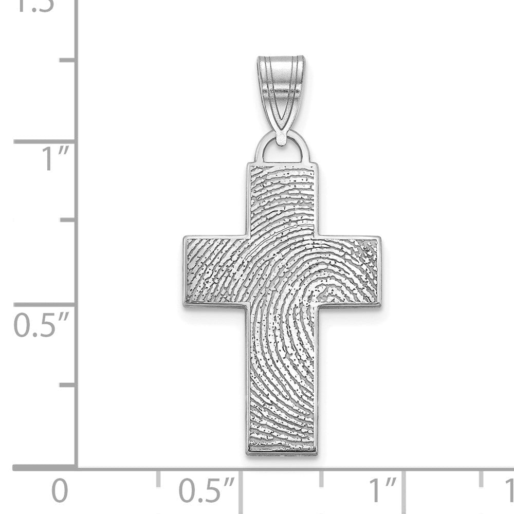 14K Weißgold Groß Kreuz Fingerprint Anhänger
