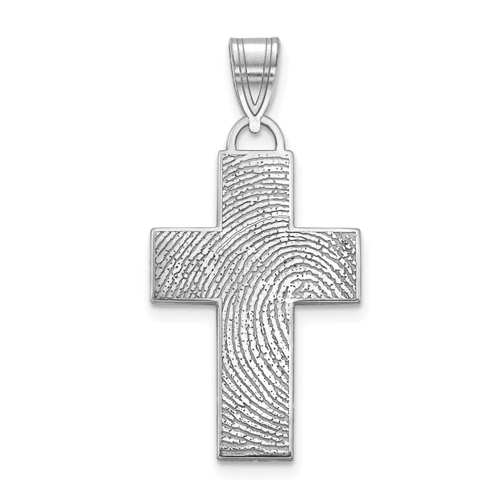 14K Weißgold Groß Kreuz Fingerprint Anhänger