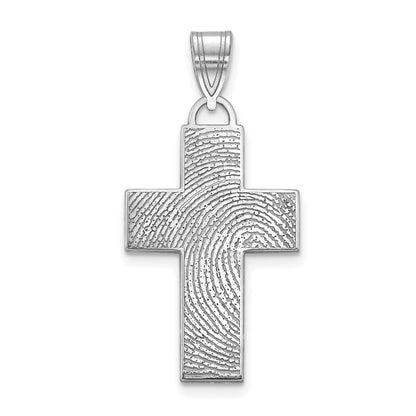 14K Weißgold Groß Kreuz Fingerprint Anhänger