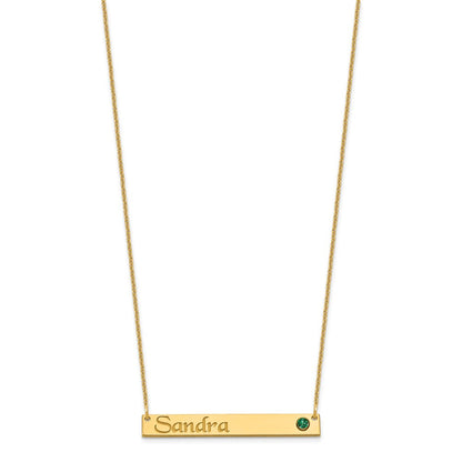 14K Gelbgold Personalisiert Stab mit Zargenfassung Geburtsstein Halskette