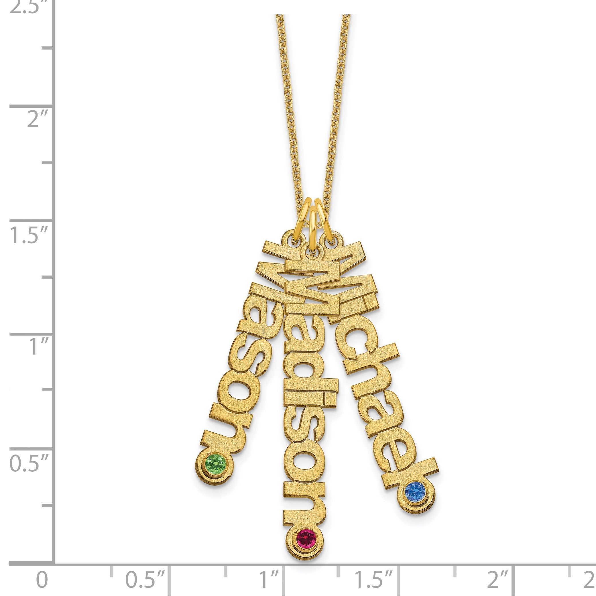 14K Gelbgold 14ky Satiniert 3 Names Geburtsstein mit Zargenfassung Halskette