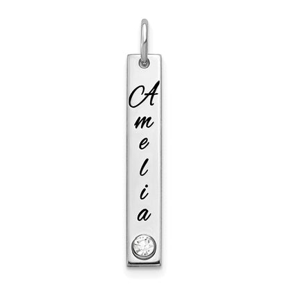 14K Weißgold Wg Klein Epoxid Name mit Rhod Pld Zargenfassung Bs Stab Charm