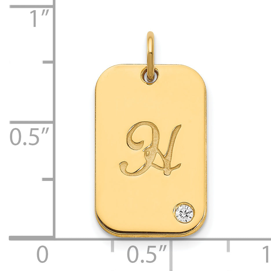 14K Gelbgold Initiale Erkennungsmarke mit Diamant Charm