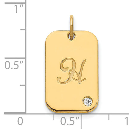 14K Gelbgold Initiale Erkennungsmarke mit Diamant Charm