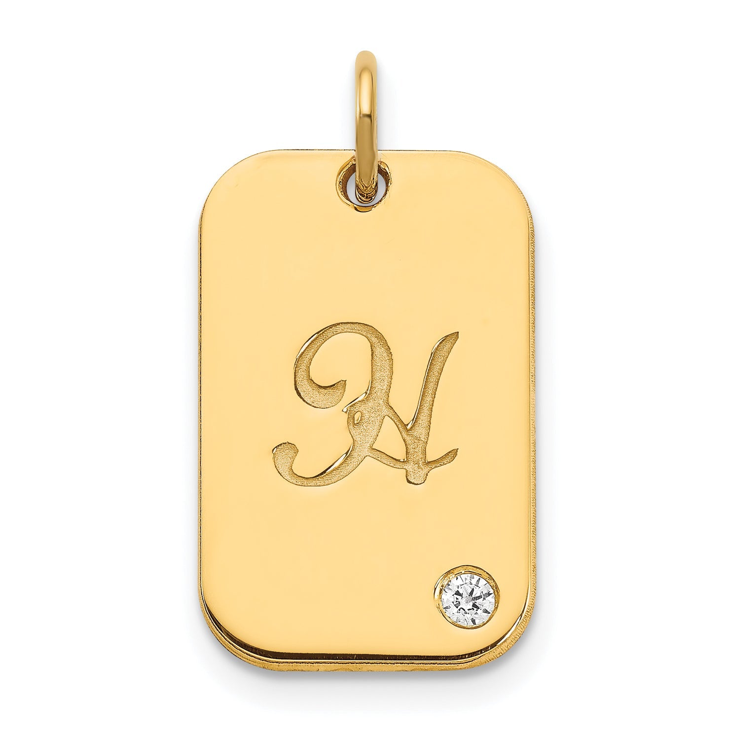 14K Gelbgold Initiale Erkennungsmarke mit Diamant Charm