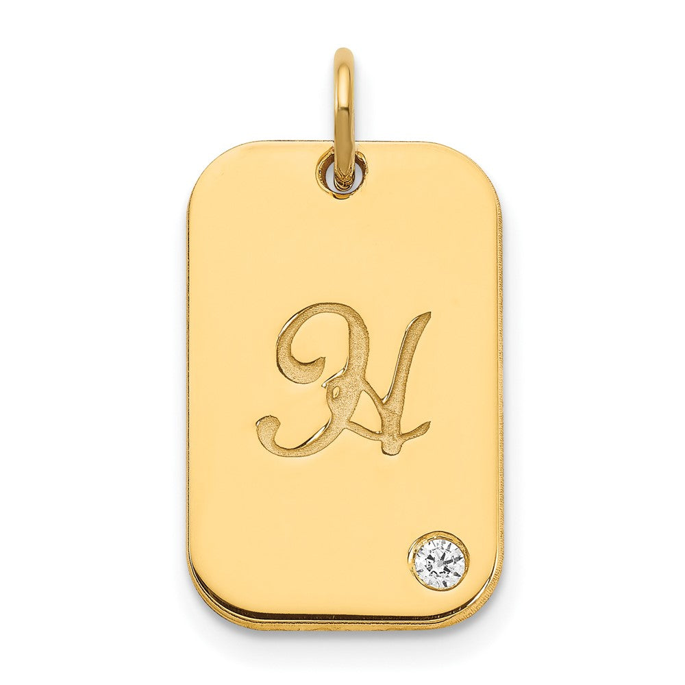 Vergoldet Sterlingsilber /gold Initiale Erkennungsmarke mit Diamant Charm